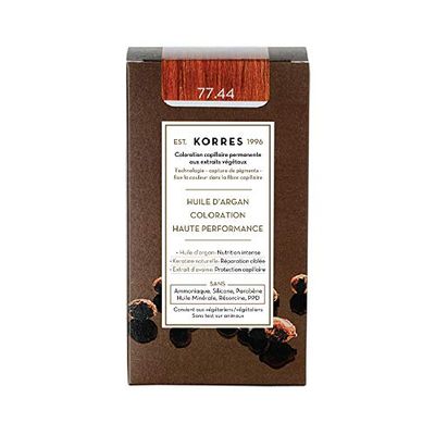 KORRES Coloration Permanente aux Extraits Végétaux Couvre 100% des Cheveux Blancs sans Ammoniaque/PPD 77.44 Blond Cuivré Intense
