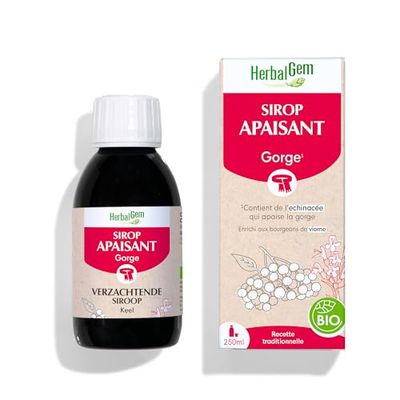 HerbalGem | Sirop APAISANT BIO | Apaise la Gorge Irritée et Calme les Voies Respiratoires | Recette Traditionnelle Enrichie aux Bourgeons | 150 ML