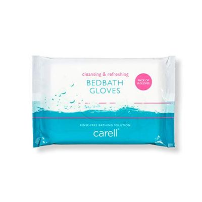 Carell Bed Bath Gloves - Pack of 8 Gloves - Easy to use, Containing Aloe Vera, Dermotologically Tested, Alcohol-Free, Gentle pH Neutral Formula