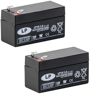 Landport accu 12 V, 1,2 Ah, VRLA-technologie, AGM/model LP12-1.2, F1/T1, VDS-certificaat, 2 stuks