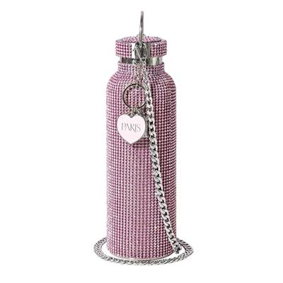FACKELMANN Paris Hilton Borraccia con glitter rosa, 750 ml, con corpo in acciaio inox e strass, bottiglia d'acqua con ciondolo in metallo e catena rimovibile