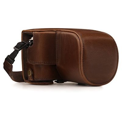 MegaGear Ever Ready - Capa para Olympus Pen E-PL10, E-PL9 (14-42 mm, de couro, com correia) cor castanho-escuro