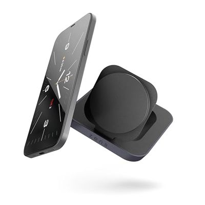Zens Office Wireless Charger 2, Chargeur sans Fil de 15 W Compatible avec MagSafe et Qi pour iPhone 16,15,14,13,12 et AirPods, Adaptateur Secteur de 24 W (EU,UK,US) et câble intégré de 1,5 m, Noir