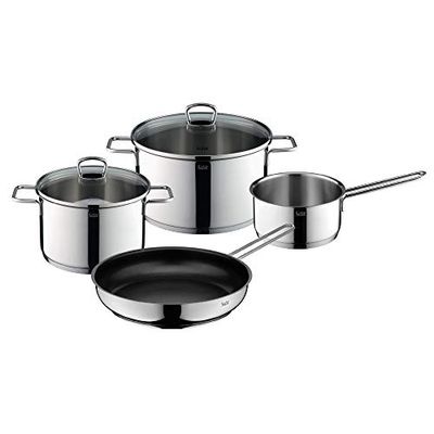 Silit Alicante 2109304630 - Set di 4 pentole con coperchio in vetro, pentole a induzione, in acciaio inox lucido, non rivestito, adatto al forno, antiruggine 18/10