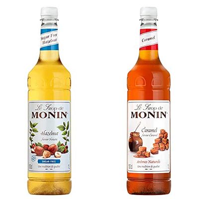 MONIN Premium Hazelnut Sugar Free Syrup 1 L & Premium Caramel Syrup 1 L