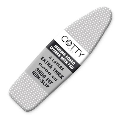 Ironing Board Cover, Heat Reflective Silicone Coating, Full Scorch Resistant Thick Padding, Nose Pocket, Elastic Edges, Heavy Duty Iron Pad Covers Standard Size, Hook and Loop Fastener Strap, Cotton