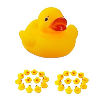 Relaxdays Canards de Bain, Lot de 25, Jouet couineur, pour Enfants, 5 cm, Objet décoratif, Plastique, Jaune