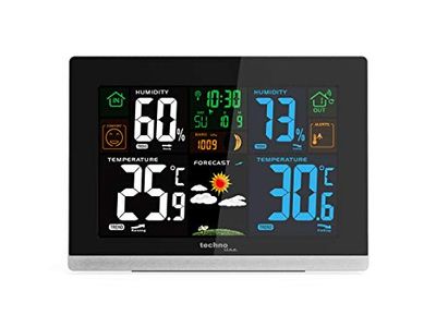 Technoline WS 6462 Estación meteorológica, temperatura interior, temperatura exterior, humedad, presión atmosférica, pantalla en color, reloj radiocontrolado, fases lunares negro, horizontal