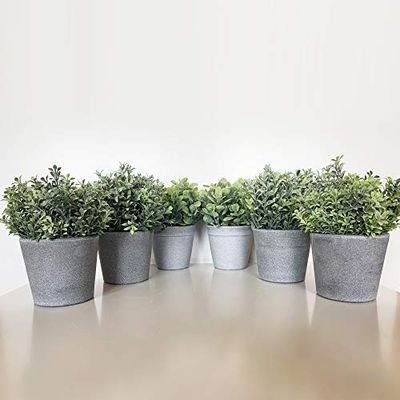 Wellhome 18 cm Artificial Assorted Plants with Grey Pot, Pack 6 St016, 22 x 6 cm