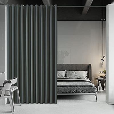 Room Divider Curtain Dark Grey Room Separator Privacy Curtain Room Partition Curtain for Living Room/Home Theatre/Conference Room Extra Wide Blackout Curtains Backdrop, 15ft Wide x 8ft Tall, 1 Panel