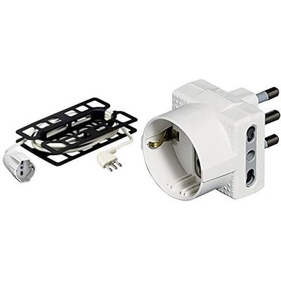 BTicino 2528/40 Prolunga Domestica, 3 x 1.0 mmq, Lunghezza 5 m con Spina 2P+T 16A e Presa Tedesca/Bipasso & S3611D Adattatore Tris con Spina, 2P+T, 16A per 1 Presa Tedesca e 2 Prese Bipasso