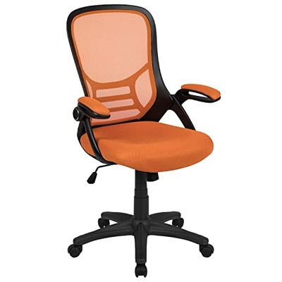 Flash Furniture Ergonomiczne obrotowe krzesło biurowe z wysokim oparciem z pomarańczowej siatki z czarną strukturą i podnoszonymi podłokietnikami