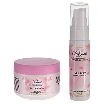ClaRose, Detoxifying AntiAgeing Face Kit Face Cream 50ml and Eye Cream 30ml with 100 oil Yogurt and Prebiotic, Natural Rose
