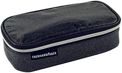 Eberhard Faber 577587 - Pennenbakje in antraciet glitter, pennenetui met ritssluiting, groot hoofdvak en binnenflap met pennenlussen, bureau-organizer voor school, kantoor en universiteit