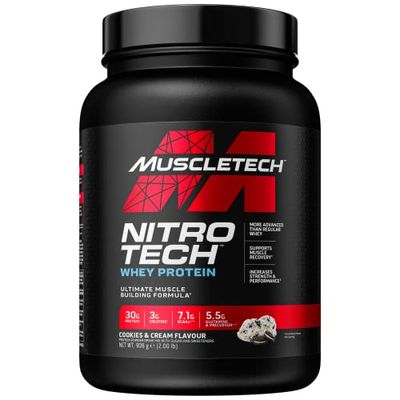 MuscleTech NitroTech Whey Protein Powder, Muscle Maintenance & Growth, Whey Isolate Protein Powder With 3g Creatine, Protien Shake For Men & Women, 6.8g BCAA, 20 Servings, 908g, Cookies & Cream