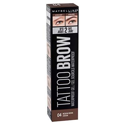 Maybelline New York, gel per sopracciglia, Tattoo Brow Waterproof Eyebrow, n. 04 Medium Brown, 5 ml