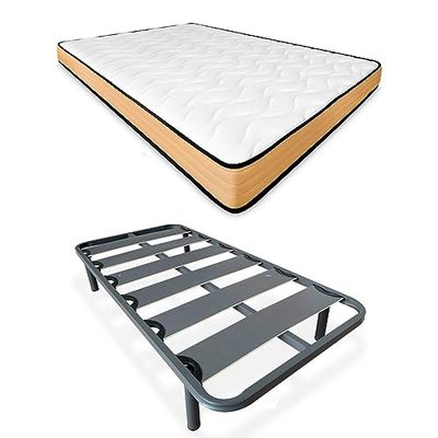 DUÉRMETE ONLINE Letto Completo con Materasso Aura Reversibile + Rete Rinforzata 40 x 30 mm con Gambe Metalliche filettate, Lega di Acciaio, Grigio, 105 x 190