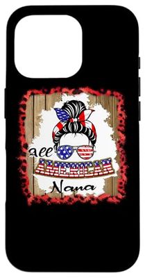 All American Nana Patriotic Messy Bun Usa Flag 4th of July Custodia per iPhone 16 Pro