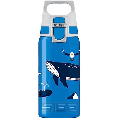 Sigg - Gourde Enfant - Viva One Blue Whale - Convient Aux Boissons Gazeuses - Étanche - Lavable Au Lave-Vaisselle - Sans BPA - Pour École & Sport - Bleu Motif Baleines - 0,5L