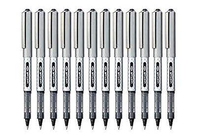 uni-ball UB-157D Eye Designer Black Rollerball Pens. Fine 0.7mm Ballpoint Tip for Super Smooth Handwriting, Drawing, Art, Crafts & Colouring. Fade and Water Resistant Liquid Uni Super Ink. Box of 12