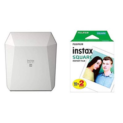 Fujifilm Instax Share Sp-3 Stampante Portatile per Foto, Bianco+ Fujifilm Instax Square Film Pellicola Istantanea, Formato Quadrato, 62x62 mm, Confezione da 20 Foto, Bordo Bianco