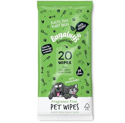 Biologisch afbreekbare reinigingsdoekjes voor huisdieren, 20 stuks, zonder geur, composteerbaar, natuurlijk, zonder plastic, ideaal voor een zachte reiniging van poten, haren, oren en snuit, 20 stuks