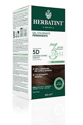 Herbatint Permanent Colour Gel 3 Cans 300ml - 5D Light Brown Gold Ammonia Free for Sensitive Skin 100% Coverage for White Hair with 8 Natural Organic Extracts