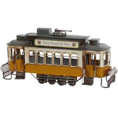 VEHICULO DECORACION METAL 28X8X14 TRANVIA AMARILLO