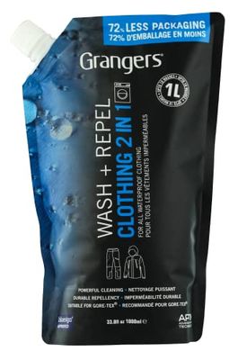Grangers Roupa Wash + Repel 2 em 1 | 1 litro | Limpeza poderosa combinada com impermeabilização duradoura para todas as roupas de exterior