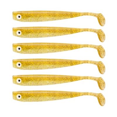 Zanderbait 9 cm Goldglitter, esche da pesca, esche artificiali, lucioperca, esca softbait, pesce di gomma, 6 pezzi.