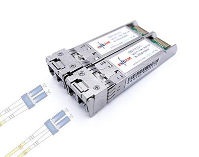 Elfcam® - Lot de 2, 10Gb SFP+ Module de Transceiver à Fibre Optique, Connecteur LC/UPC DM (OS2),10GBase-LR SFP+ Module 1310nm, Compatible avec Freebox Ultra.