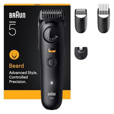 Braun - Cortador de barba serie 5, + 4 herramientas para crear su estilo, hoja ultrafina, 120 min de autonomía, 40 longitudes, impermeable, rueda de precisión y bloqueo, BT5520, negro