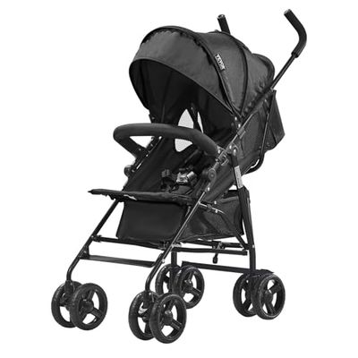 VEVOR Lichtgewicht kinderwagen, inklapbaar en compact, verstelbare rugleuning, koolstofstaal, grote opbergmand, bekerhouder, paraplu, voor reizen en meer, zwart, 780 x 500 x 1040 mm