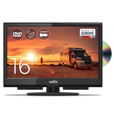 Cello C1624F-12V 16" Camping Travel Full HD LED TV Geïntegreerde DVD-speler Drievoudige tuner DVB-T/T2-C-S2 HDMI USB 12V autoadapter "Pitch Perfect Sound" voor een unieke geluidservaring