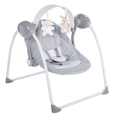 Chicco Relax & Play Elektrische Wipstoel voor Baby´s vanaf 0 Maanden tot 9 kg, Wipstoeltje en Schommel met 5 Snelheden, Speelboog met 12 melodietjes en 2 Pluche Speeltjes, Compact Opklapbaar - Grijs