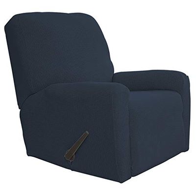 Easy-Going Copridivano elasticizzato per poltrona reclinabile, 4 pezzi, protezione per mobili e divani, con fondo elastico, in spandex jacquard con quadretti (reclinabile, blu scuro)