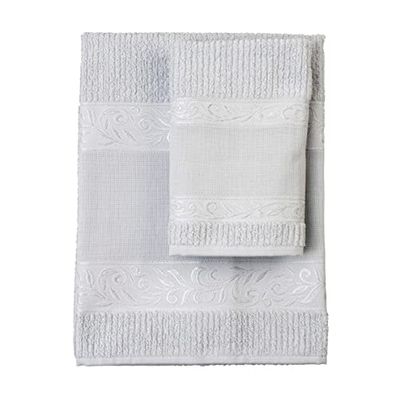 Filet - Set 2 Asciugamani da bagno in spugna con inserto in tela aida da ricamare | 60x105cm e 40x55cm | Viso e Ospite | Spugna di alta qualità | Made in Italy |Grigio Perla