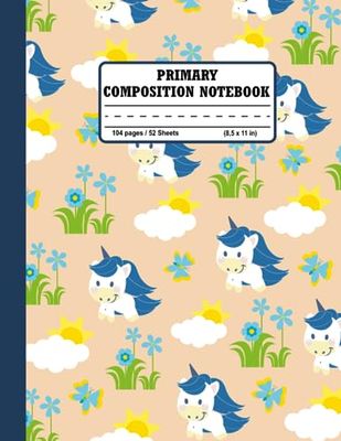 Primary Composition Notebook k-2: Cute Unicorn Primary Journal ( For Kids )With Picture Space and Dotted Midline, Drawing & Handwriting Story Journal.