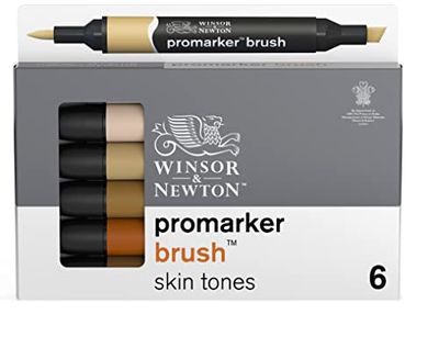 Winsor & Newton Promarker Brush Conjunto de 6 marcadores de ponta dupla, ponta de pincel, tinta base de álcool, tons de carne