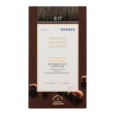 KORRES ARGAN OIL Colorant - tintura per capelli senza ammoniaca all'olio di argan biologico, Biondo scuro Beige 6.17, 100% di copertura dei capelli bianchi e vegano