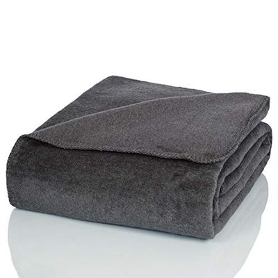 Glart Knuffeldeken deken 130 x 170 cm bank, zachte en warme wollen deken extra pluizig als bankdeken, effen antraciet