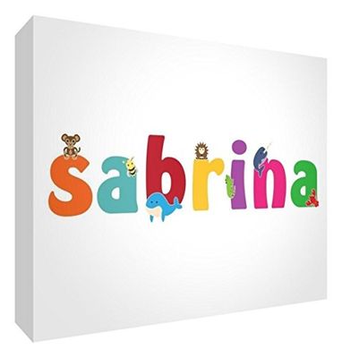 Little Helper LHV-SABRINA-515BLK-15IT Panneau décoratif pour Nouveau-né/baptême Idée Cadeau, Dessin Personnalisable avec nom pour Fille Sabrina 14.8 x 21 x 2 cm Multicolore
