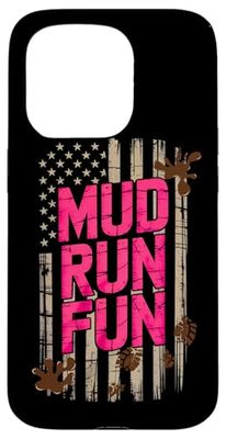 Woman Mud Run Fun Mudder Running Mudding Race USA Flag ATV Case for iPhone 15 Pro