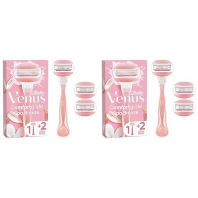 Gillette Venus ComfortGlide Spa Breeze Women's Razor +, 3 2-In-1 Razor Blade Refills, with Shaving Gel Bars (Packaging May Vary) (Pack of 2)