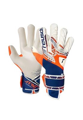 Reusch Attrakt Gold X Guardian gripvaste keepershandschoenen heren en vrouwen, voetbalhandschoenen voor volwassenen, geschikt voor alle weersomstandigheden en speelvelden, oranje-blauw, 11