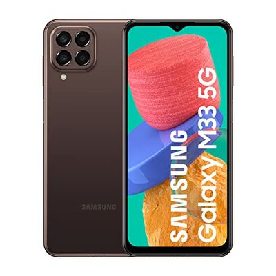Samsung Galaxy M33 5G, Android smartphone without contract, 6.6 inch Infinity-O TFT display, 5,000 mAh battery, 6 GB RAM 128 GB storage, dual SIM, brown