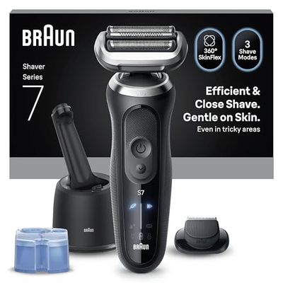 Braun Series 7 Electric Shaver, Up to 60 min, 4in1 SmartCare Center, +1 Attachment, Cordless, Wet & Dry Razor for Men, 100% Waterproof, 72-C1200CC, Gold