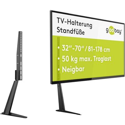 goobay 58525 TV-stativ för TV och bildskärmar mellan 81–180 cm (32 tum 70 tum) / lutbar höjd justerbar/TV-stativ platt och krökt upp till 50 kg, svart, 32–70 tum