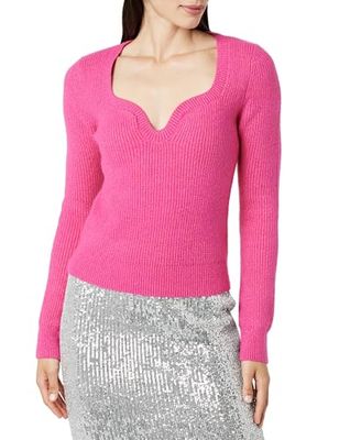 The Drop Maglione da Donna, Preston, con Scollo a Cuore, a Costine, Rosa Luminoso, XL