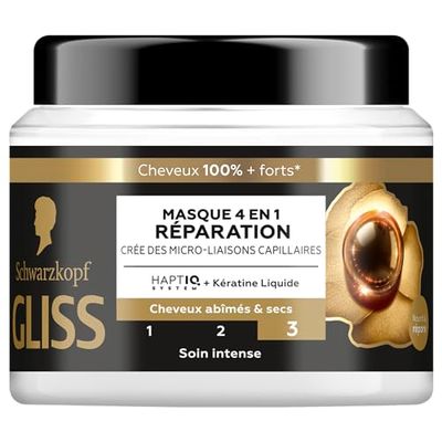 Schwarzkopf - GLISS - Masque 4en1 - Réparation - Kératine Liquide - Haptiq System - Crée des Micro-Liaisons Capillaires - Cheveux Abîmés et Secs - Soin Intense - Nourrit & Repare - 400ml